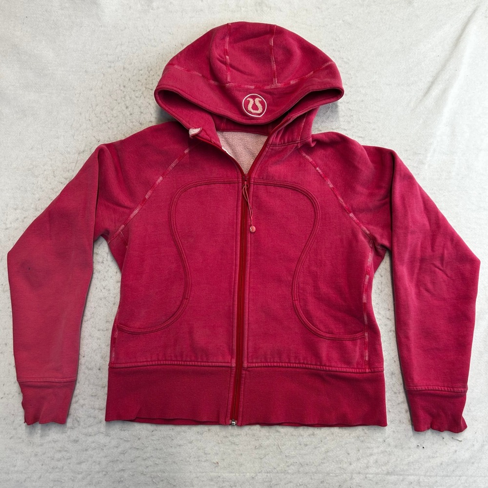 Lululemon Scuba Full Zip Hoodie Womens Size 12 Pink Cotton Blend Fleece